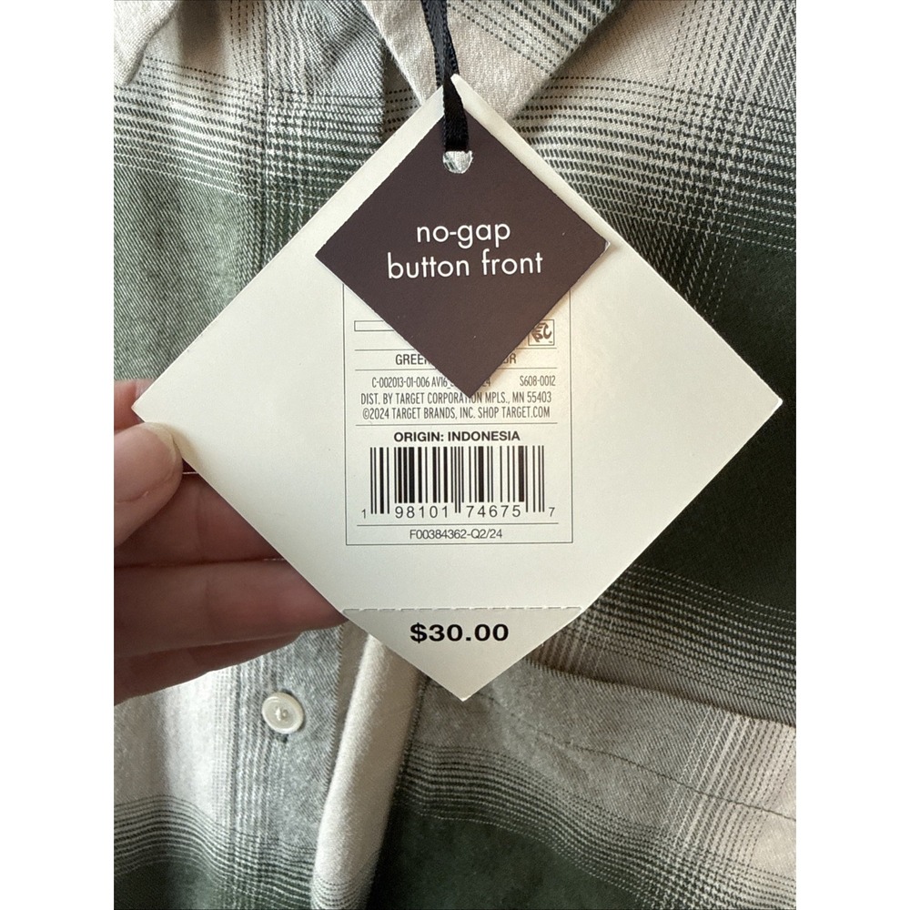 NWT Ava Viv Plaid Flannel Button Down Shirt Green Cream Plus 1X Soft Shacket - Picture 8 of 11